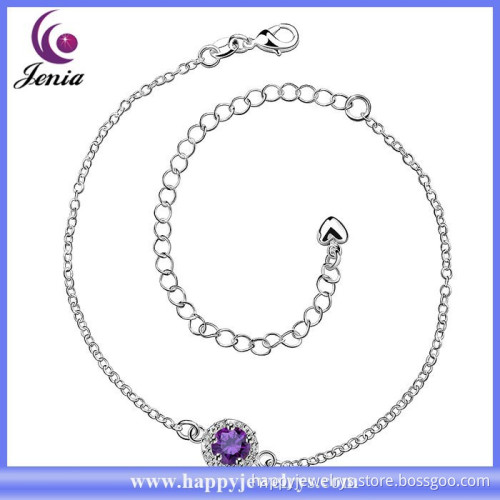 Purple zircon fashion jewelry China supplier women 925 silver design anklet (CA038-D)